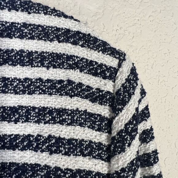 Ruby Rd Women's Blue White Nautical Striped Textured Tweed Blazer Jacket Size 12 - Picture 6 of 7